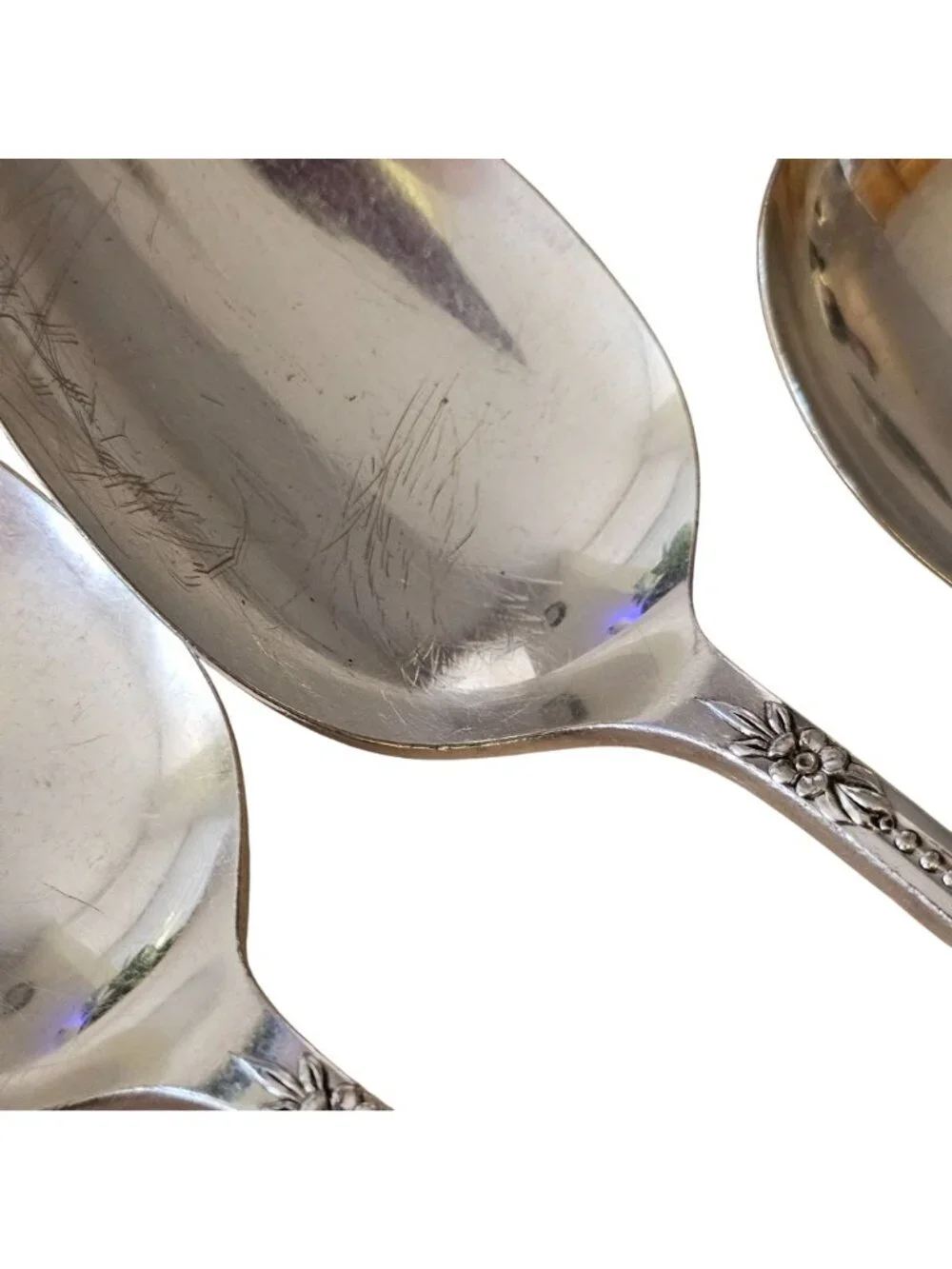 3 Rogers Plantation Silverplate Serving Spoons Oneida Silver Rose Floral vtg